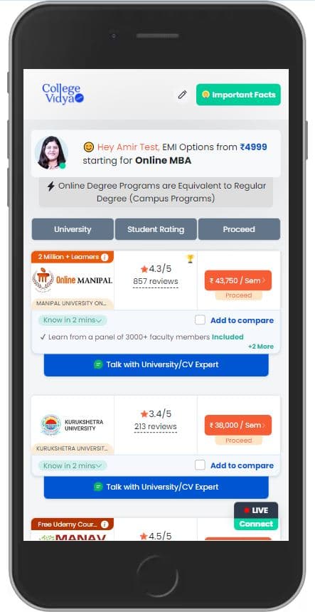 College Vidya Mobile Screen